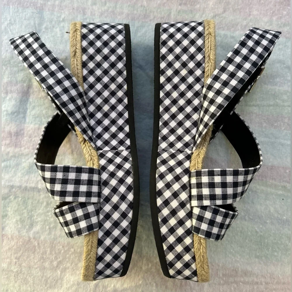 Rag & Bone Megan Size 9** Linen Platform Sandals Navy Gingham Slingback